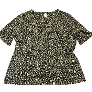 Chico's Liquid Knit Animal Print Top T-shirt Metallic Foil Size 3 / XL Dressy